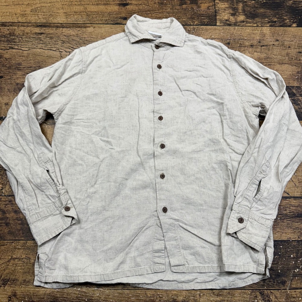 Island Importer Mens‎ Linen Long Sleeve Button Down Shirt Size L
